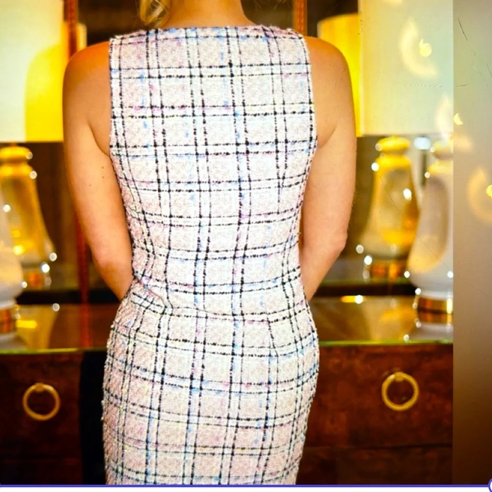 Endless Rose Plaid Tweed Square-Neck Sleeveless Mini Preppy Dress Pink Small - Picture 4 of 5